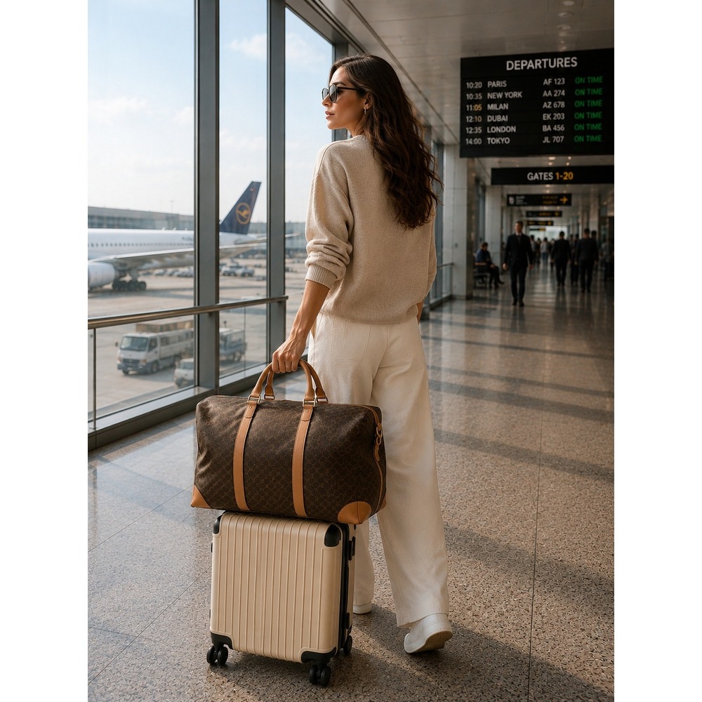 Vintage Celine Macadam Canvas Boston Bag XL Weekender Travel Duffle Carry-On - Picture 1 of 15